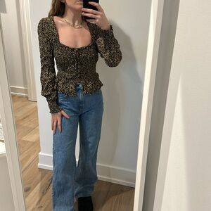 Olivaceous floral print blouse